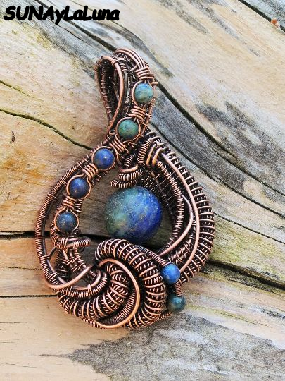 Wire jewelry Azurite jewelry Suna y LaLuna