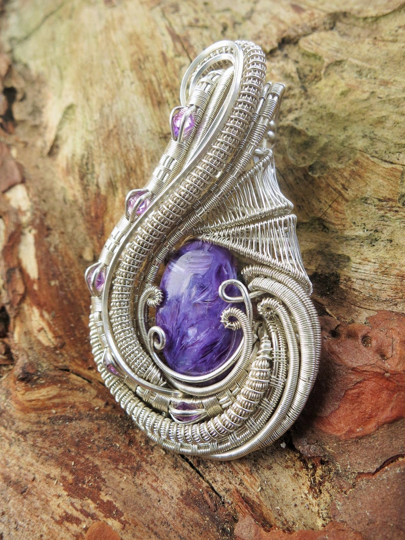 Charoit-Amethyst-Silber-Amulett "PURPLE RAIN" - Image 3