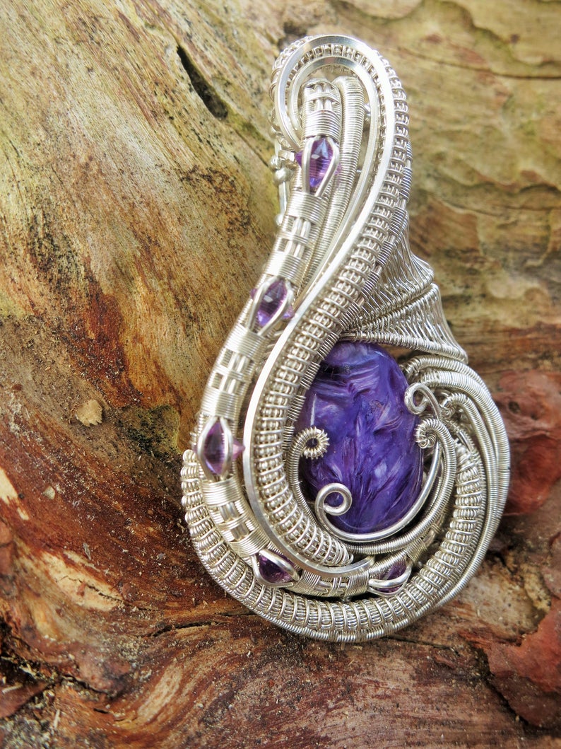Charoit-Amethyst-Silber-Amulett "PURPLE RAIN" - Image 2