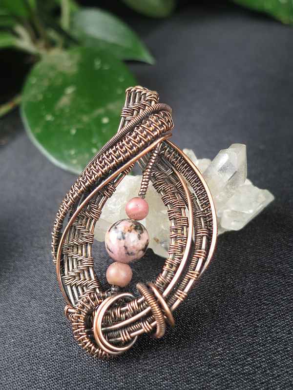 Rhodonitanhänger Kupferschmuck Halbedelsteinschmuck