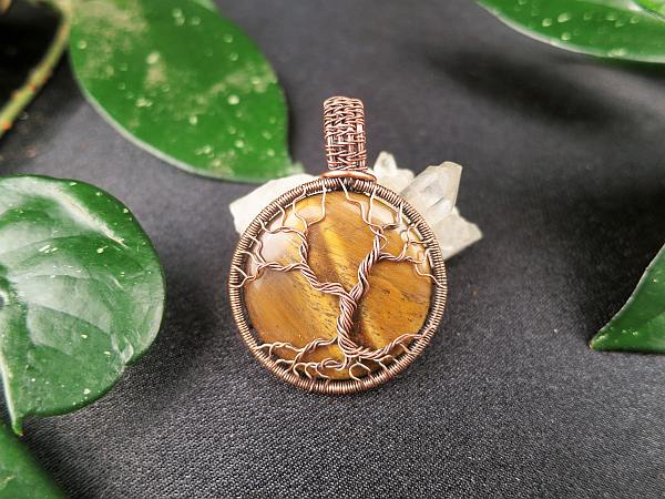 Tigeraugen-Anhänger BaumdesLebens Kupferschmuck