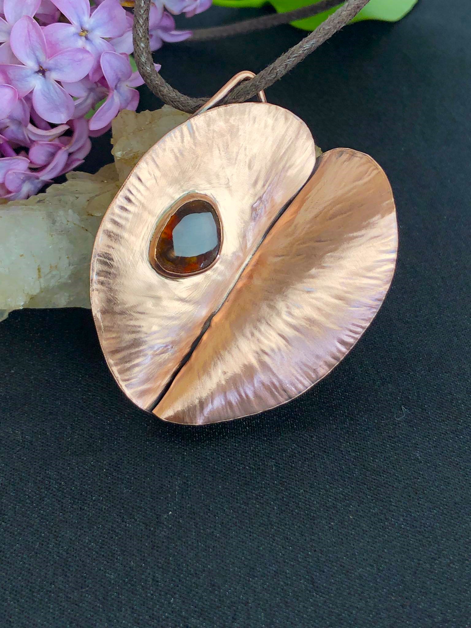 SunayLaLuna WaterlilyPad-Pendant Fireagatejewelry