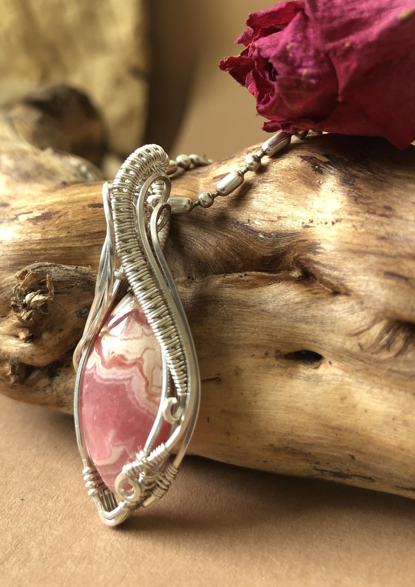 Rhodochrositschmuck Rhodochrosit-Anhänger - Silberschmuck