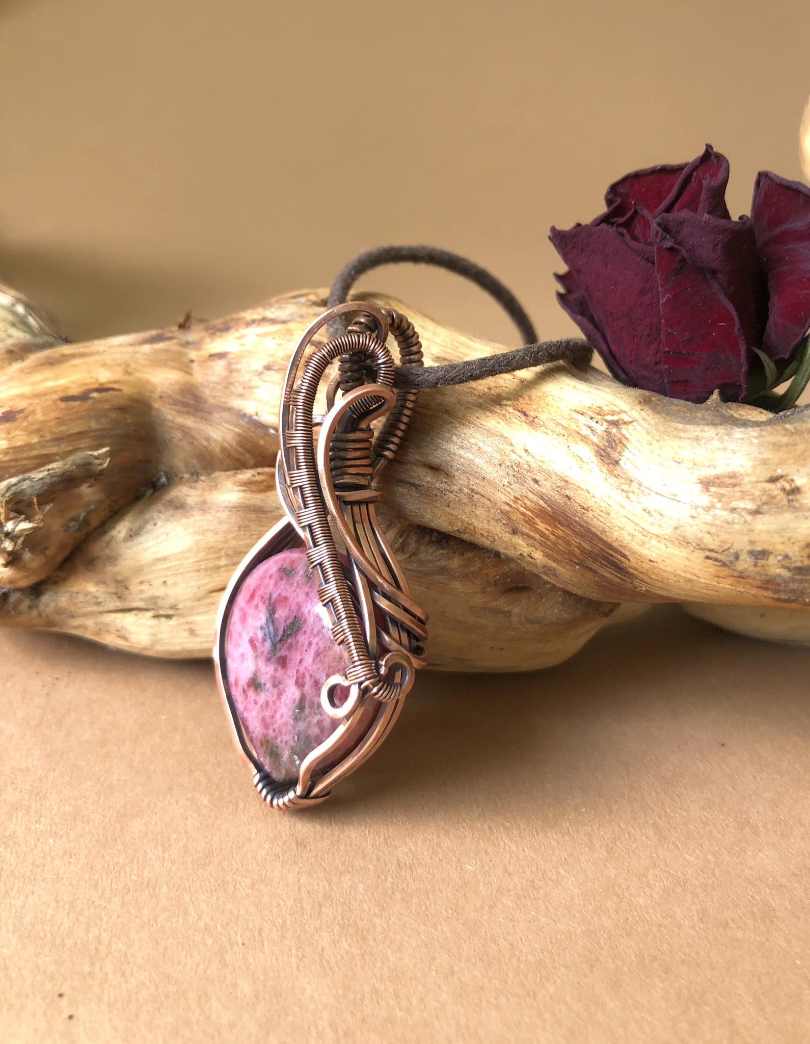 Copperjewelry Rhodonite-Pendant Rhodonitejewelry