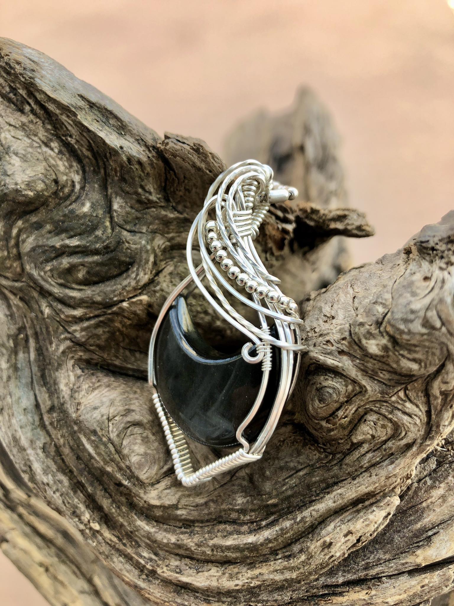 SunayLaLuna SilberObsidian-Anhänger Mondschmuck