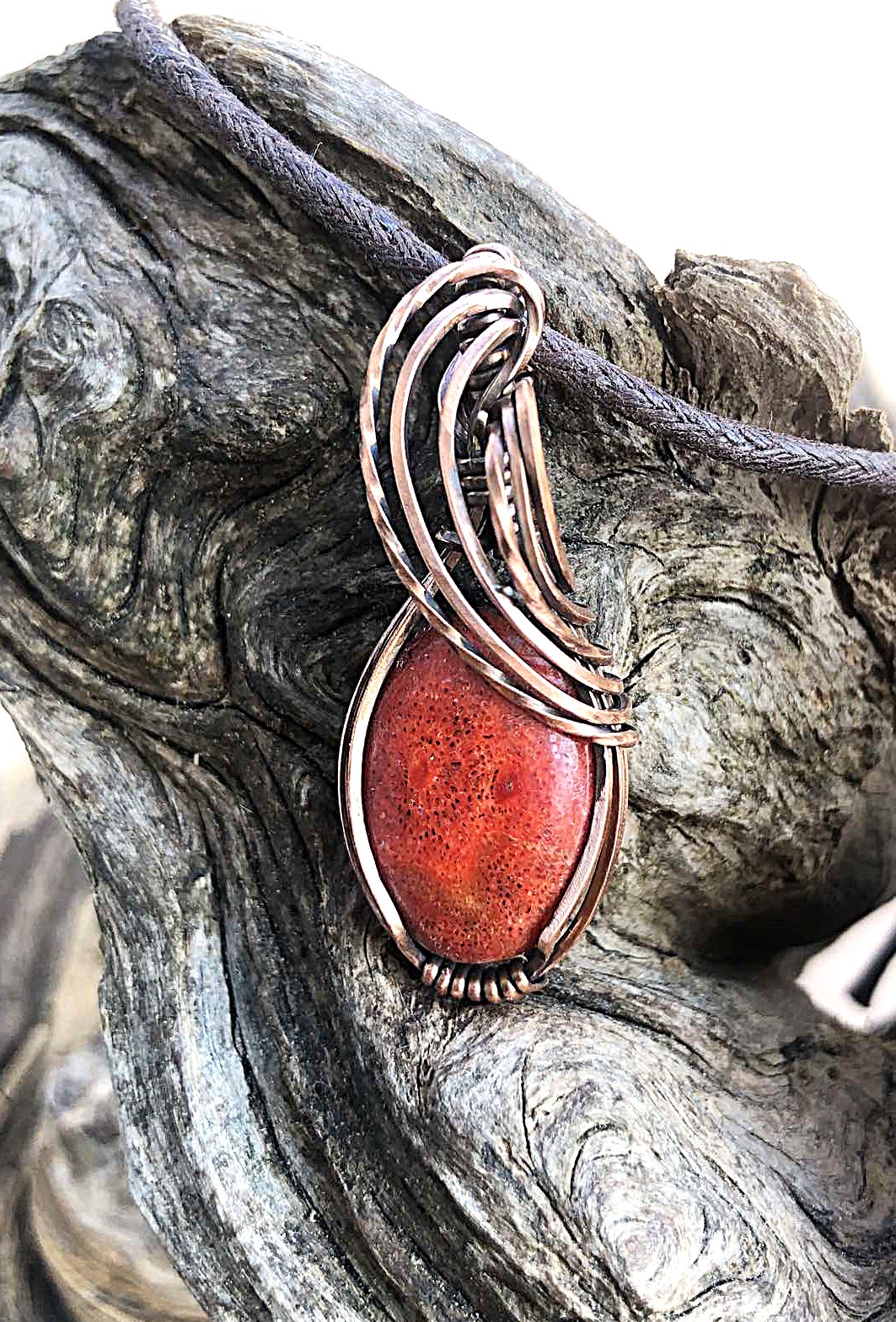 SunayLaLuna RedCoral-Pendant1 Copperjewelry