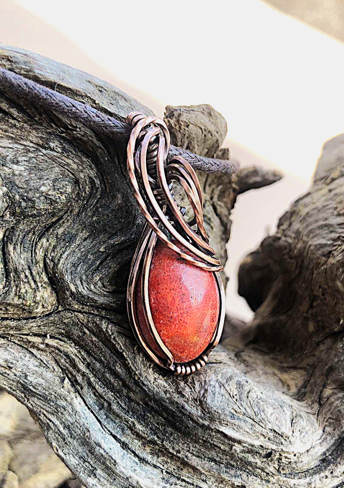 SunayLaLuna RedCoral-Pendant1 Copperjewelry