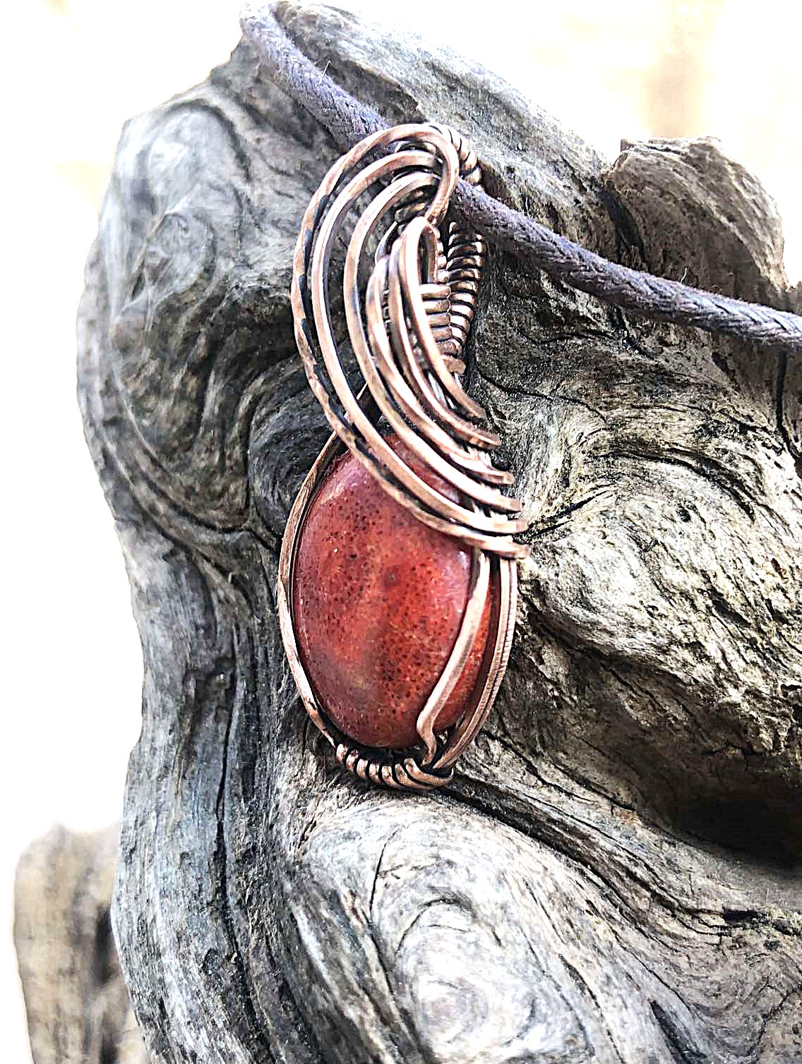 SunayLaLuna RedCoral-Pendant1 Copperjewelry