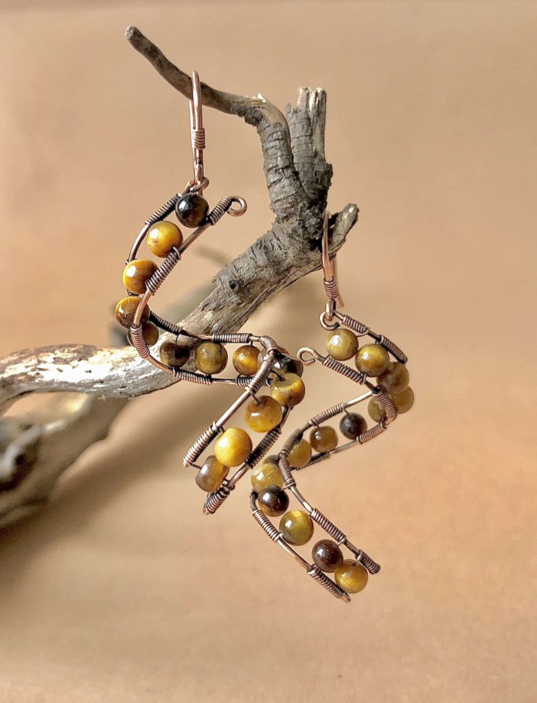 SunayLaLuna Tigeraugen-Ohrringe Kupferschmuck