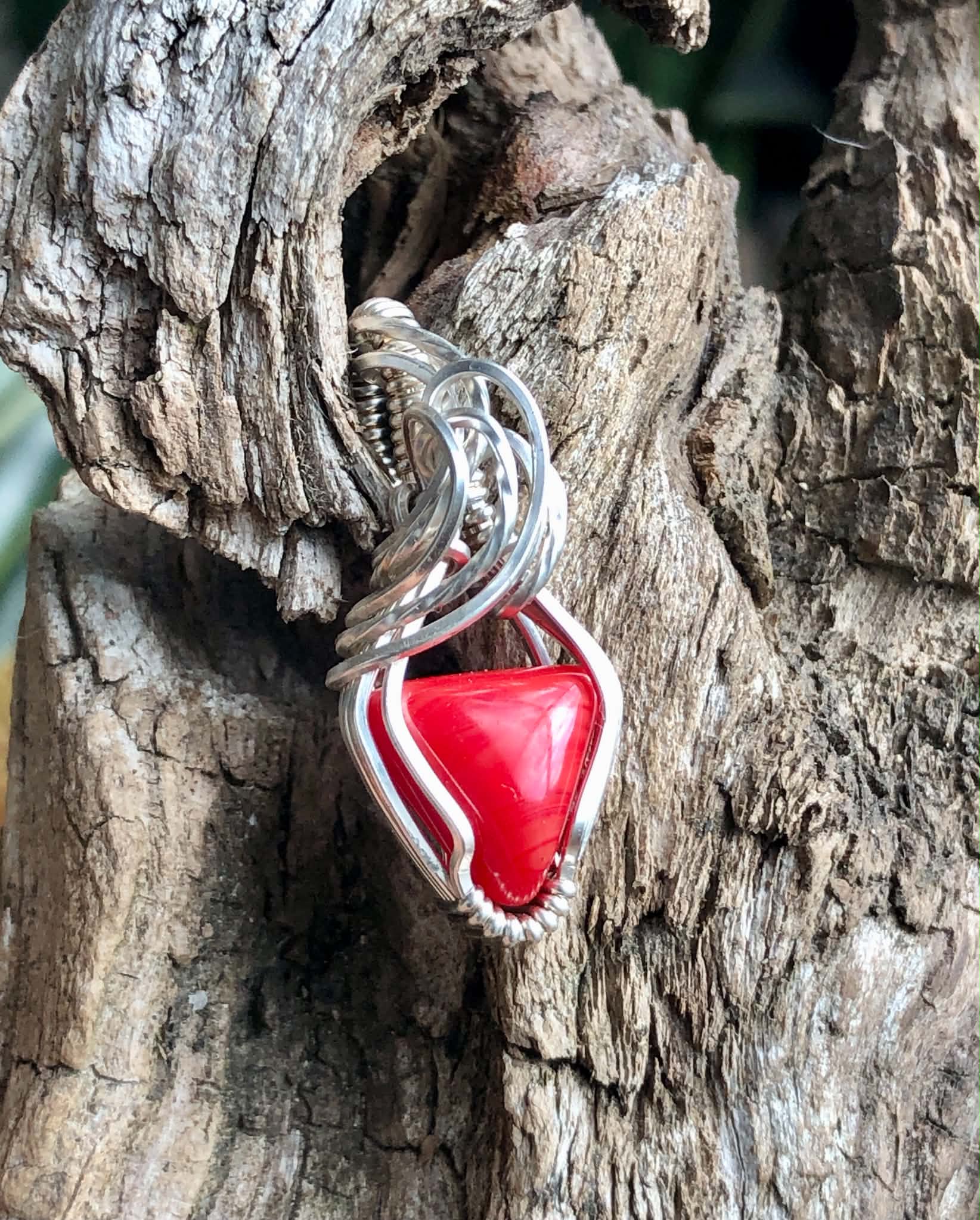 RoteKoralle-Anhänger, Silberschmuck